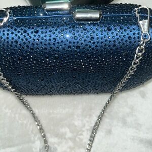 Sparkling Navy Clutch with Silver Chain